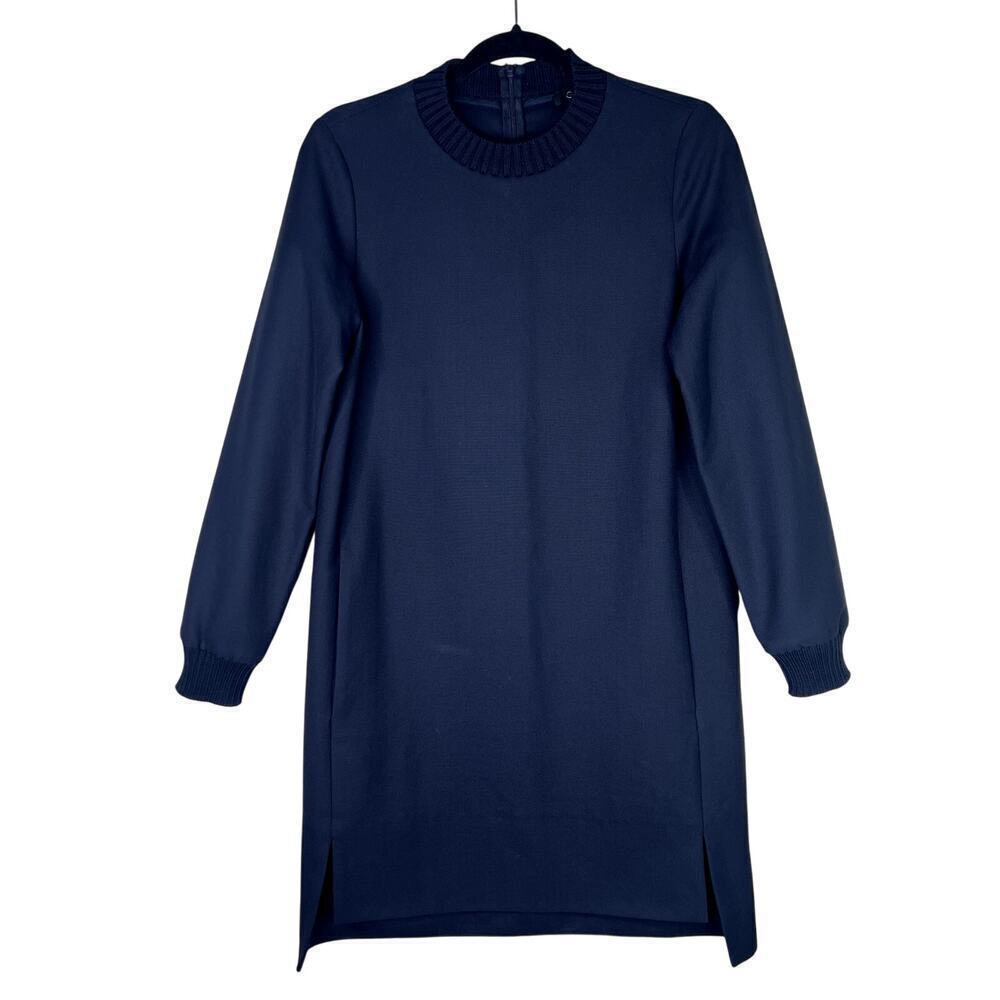 COS Navy Blue Sheath Dress Long Sleeve Knit Collar Cuffs Pockets Wool Blend 4